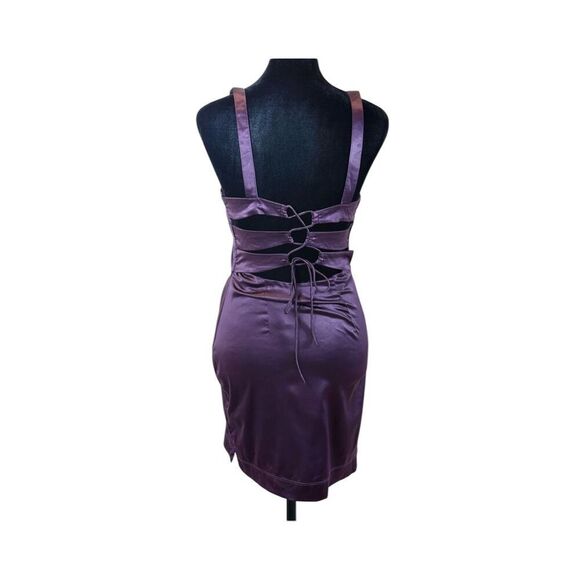 Intimately Free People Mystic Purple Slinky Back Cutout Satin Slip Mini Dress S - Picture 2 of 11
